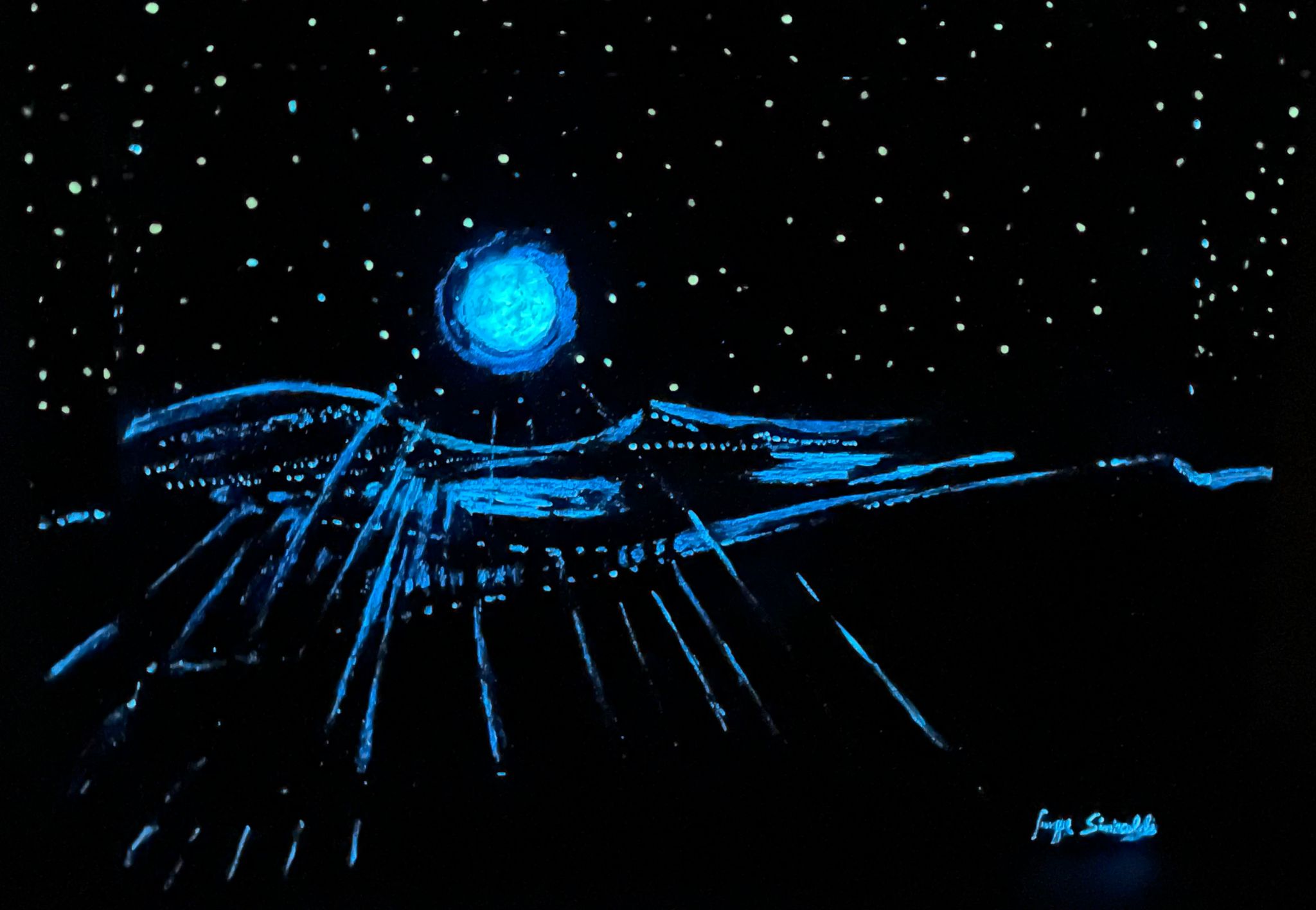 Peace in the countryside, 2017, towards phosphorescence effect in the dark